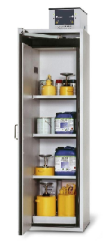 Bezpečnostní skříň s požární odolností 90min (levé dveře)_3x police, 1x spodni záchytná vana, ocelový poplastovaný plech